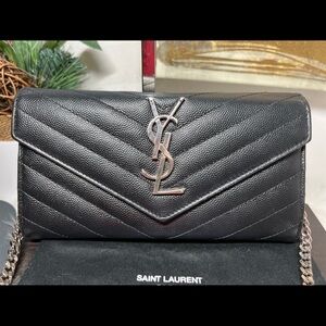 Saint Laurent Black Chevron Leather Clutch